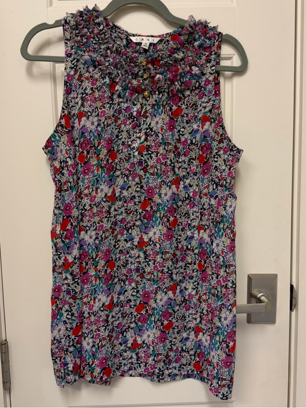 CAbi Sleeveless Floral Ruffle Neck Dress Top - Multicolor